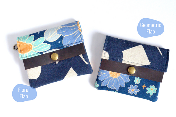 Dark Blue Daisy Mini Leather Snap Wallet