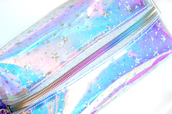 *Clear Vinyl* Rainbow Holographic Star Boxy Toiletry Bag