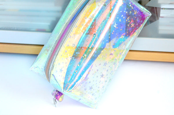 *Clear Vinyl* Rainbow Holographic Star Boxy Toiletry Bag