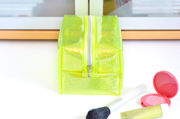 *Clear Vinyl* Lime Green Sparkle Boxy Toiletry Bag