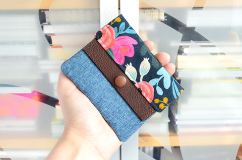 Navy Rifle Paper Co Les Fleur Mini Leather Snap Wallet