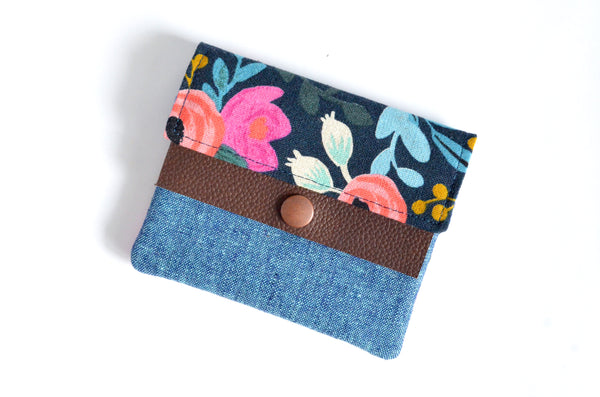 Navy Rifle Paper Co Les Fleur Mini Leather Snap Wallet