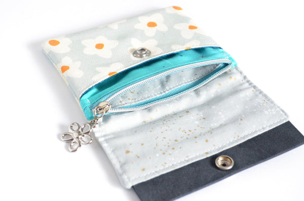 Blue Daisy Mini Leather Snap Wallet