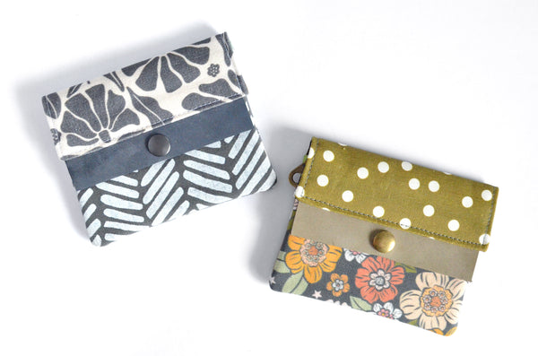 Olive & Grey Floral Mini Leather Snap Wallet