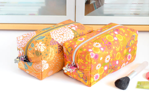 Orange Floral Butterfly Boxy Toiletry Bag