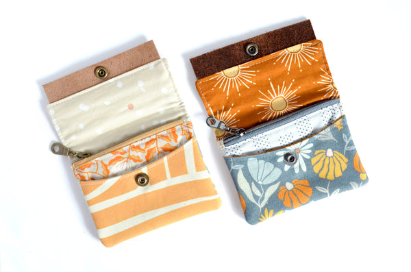 Grey & Brown Daisy Mini Leather Snap Wallet