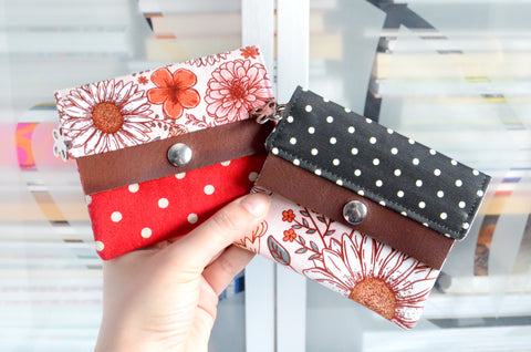 Red Boho Floral Mini Leather Snap Wallet