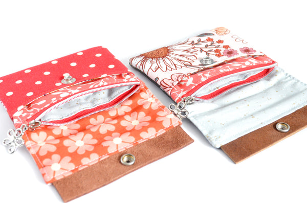 Red Boho Floral Mini Leather Snap Wallet