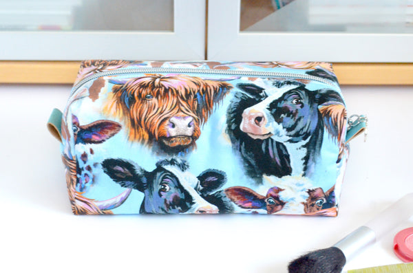 Blue Highland Cow Boxy Toiletry Bag