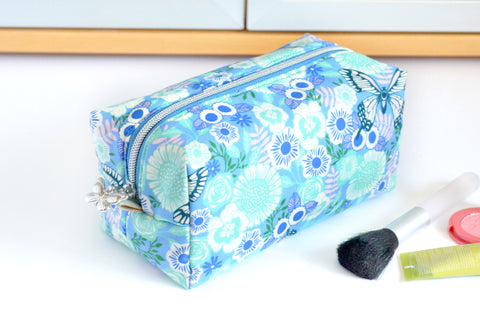 Blue Butterfly Floral Boxy Toiletry Bag