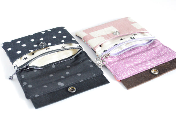 Black & Purple Daisy Checker Mini Leather Snap Wallet