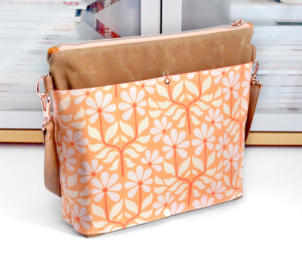 Orange Retro Floral Crossbody Bag