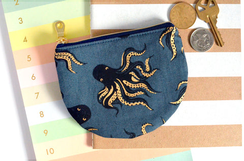 Navy & Gold Octopus Round Coin Purse