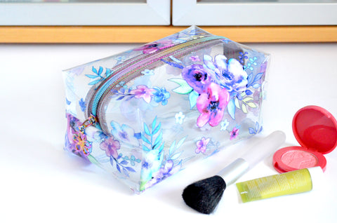 *Clear Vinyl* Midnight Floral Boxy Toiletry Bag