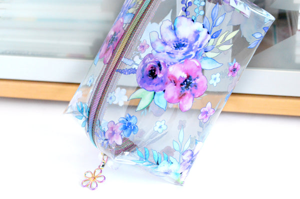 *Clear Vinyl* Midnight Floral Boxy Toiletry Bag