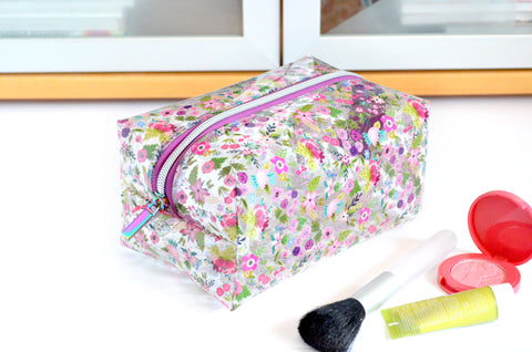 *Clear Vinyl* Small Pink Floral Toiletry Bag