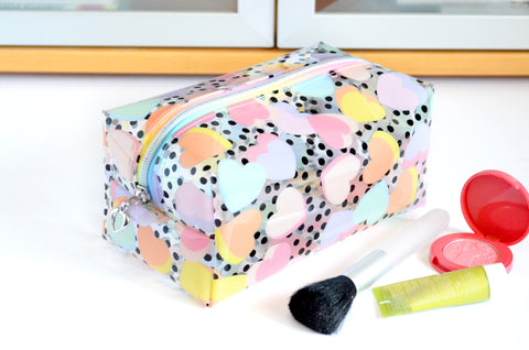 *Clear Vinyl* Large Candy Hearts Boxy Toiletry Bag