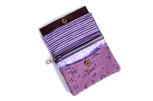 Black & Purple Floral Mini Leather Snap Wallet