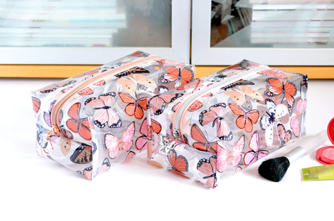 *Clear Vinyl* Pink Swallowtail Boxy Toiletry Bag