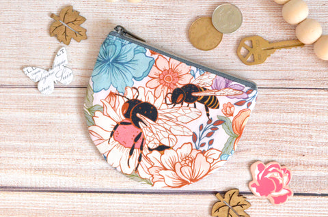 Bee Floral Round Coin Purse