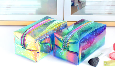 *Clear Vinyl* Rainbow Ombré Star Boxy Toiletry Bag