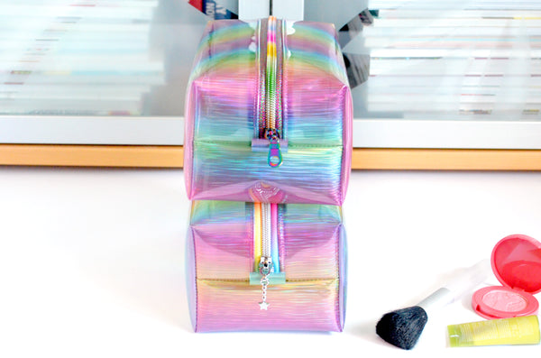 *Clear Vinyl* Rainbow Prism Boxy Toiletry Bag