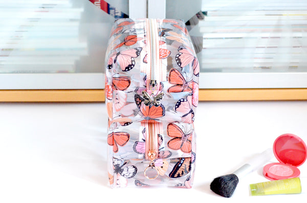 *Clear Vinyl* Pink Swallowtail Boxy Toiletry Bag