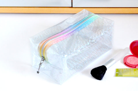 *Clear Vinyl* Rainbow Swirl Boxy Toiletry Bag