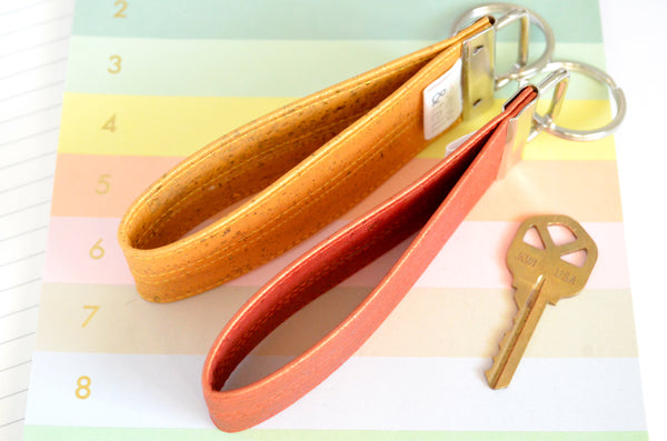 Metallic Yellow & Orange Cork Leather Keychain