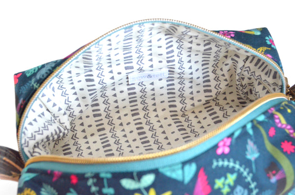 Navy Blue Tropical Boxy Toiletry Bag