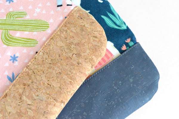 Navy & Pink Llama Cork Leather Pouch