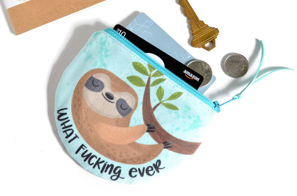 Blue "Sassy Sloth" Sweary Round Coin Purse