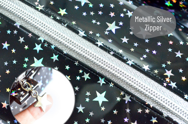 *Clear Vinyl* Black Holographic Stars Toiletry Bag