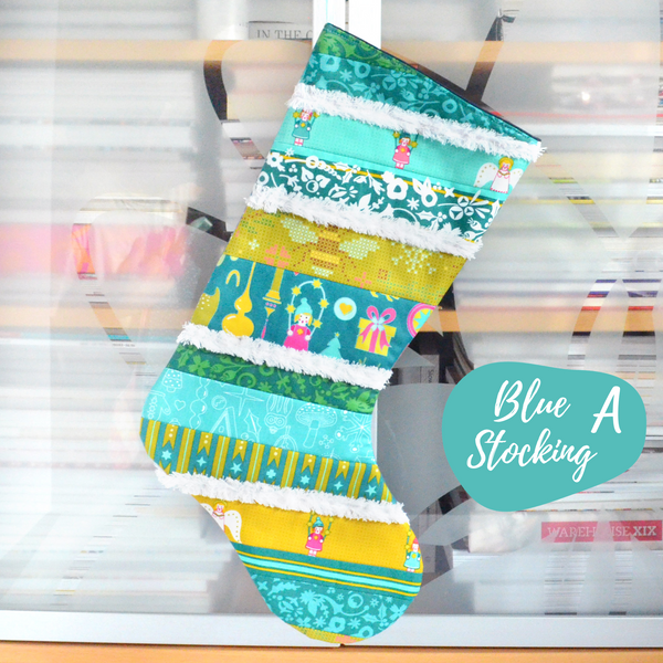 Kitschy Christmas Holiday Stocking in Pink & Blue