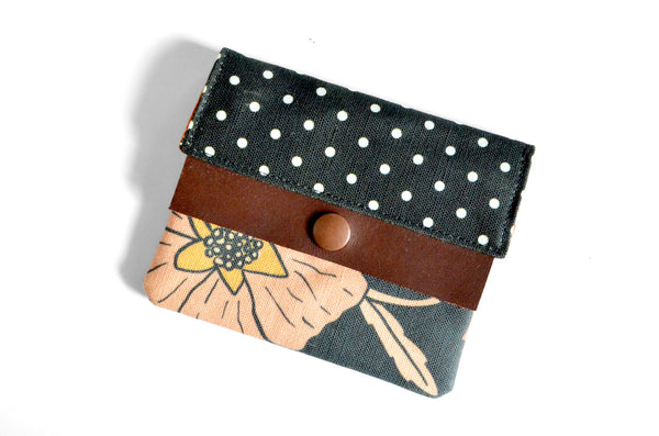 Black Poppy Mini Leather Snap Wallet