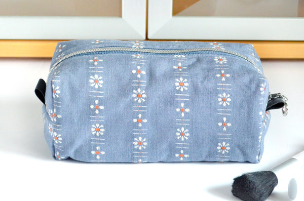 Periwinkle Blue *Woven* Wildflower Boxy Toiletry Bag