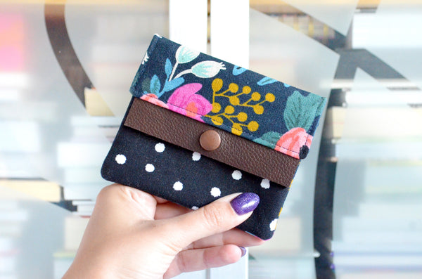 Navy Rifle Paper Co Les Fleur Mini Leather Snap Wallet