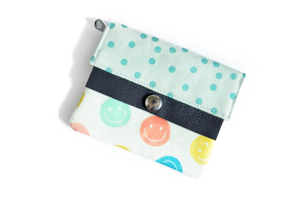 Blue Smiley Mini Leather Snap Wallet