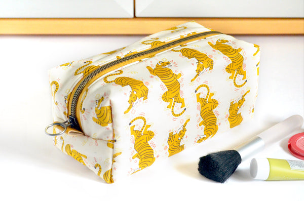 White & Yellow Tiger Boxy Toiletry Bag