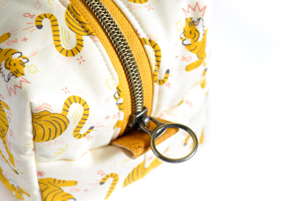 White & Yellow Tiger Boxy Toiletry Bag