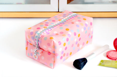 *Jelly Vinyl* Pink Polka-Dot Boxy Toiletry Bag