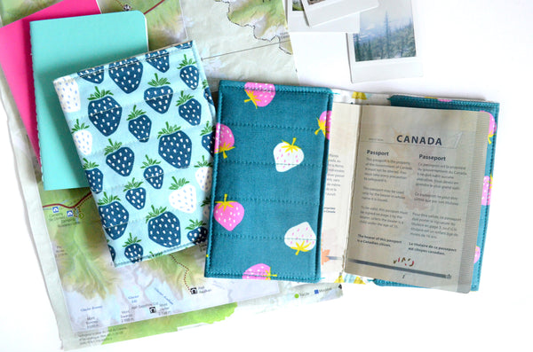 Blue Strawberry Passport Cover