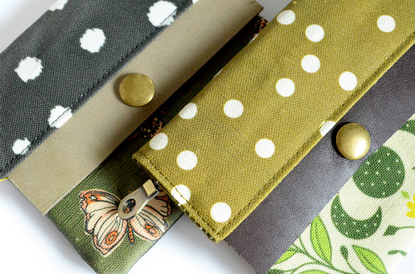 Green Butterfly & Moon Mini Leather Snap Wallet