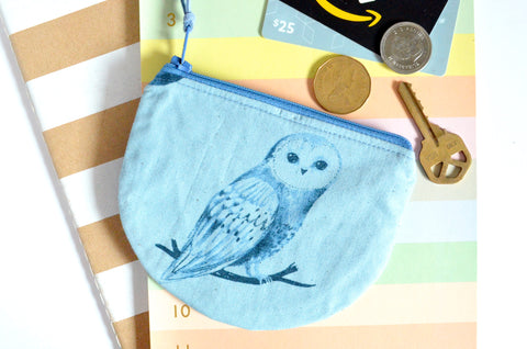 Blue Barn Owl Round Coin Purse