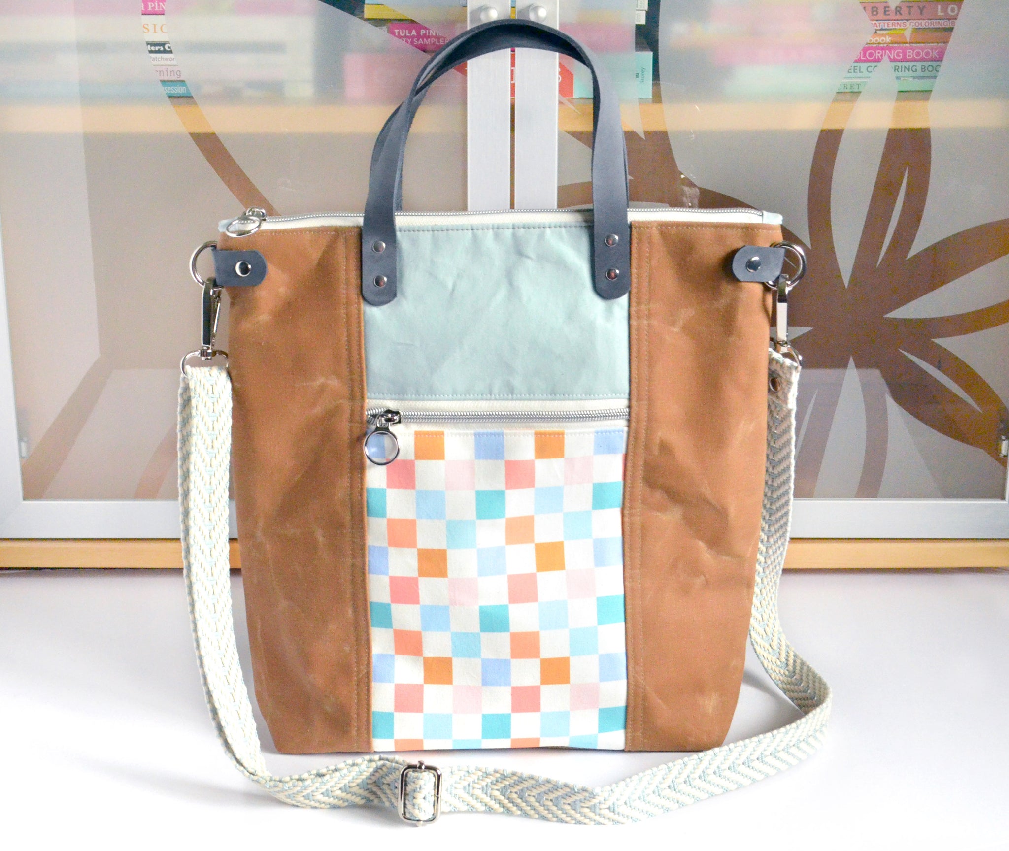 Sherbet Checker Crossbody Tote Bag