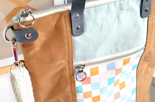 Sherbet Checker Crossbody Tote Bag