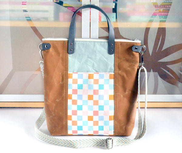 Sherbet Checker Crossbody Tote Bag