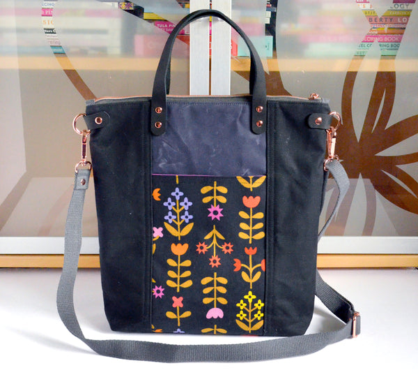 Black Favourite Flowers Crossbody Tote Bag