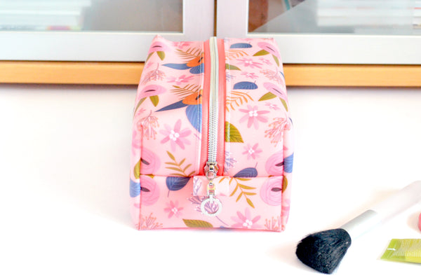 *Jelly Vinyl* Pink Spring Floral Boxy Toiletry Bag