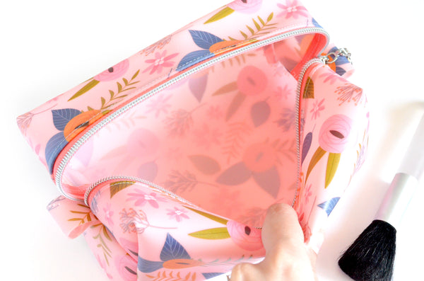 *Jelly Vinyl* Pink Spring Floral Boxy Toiletry Bag